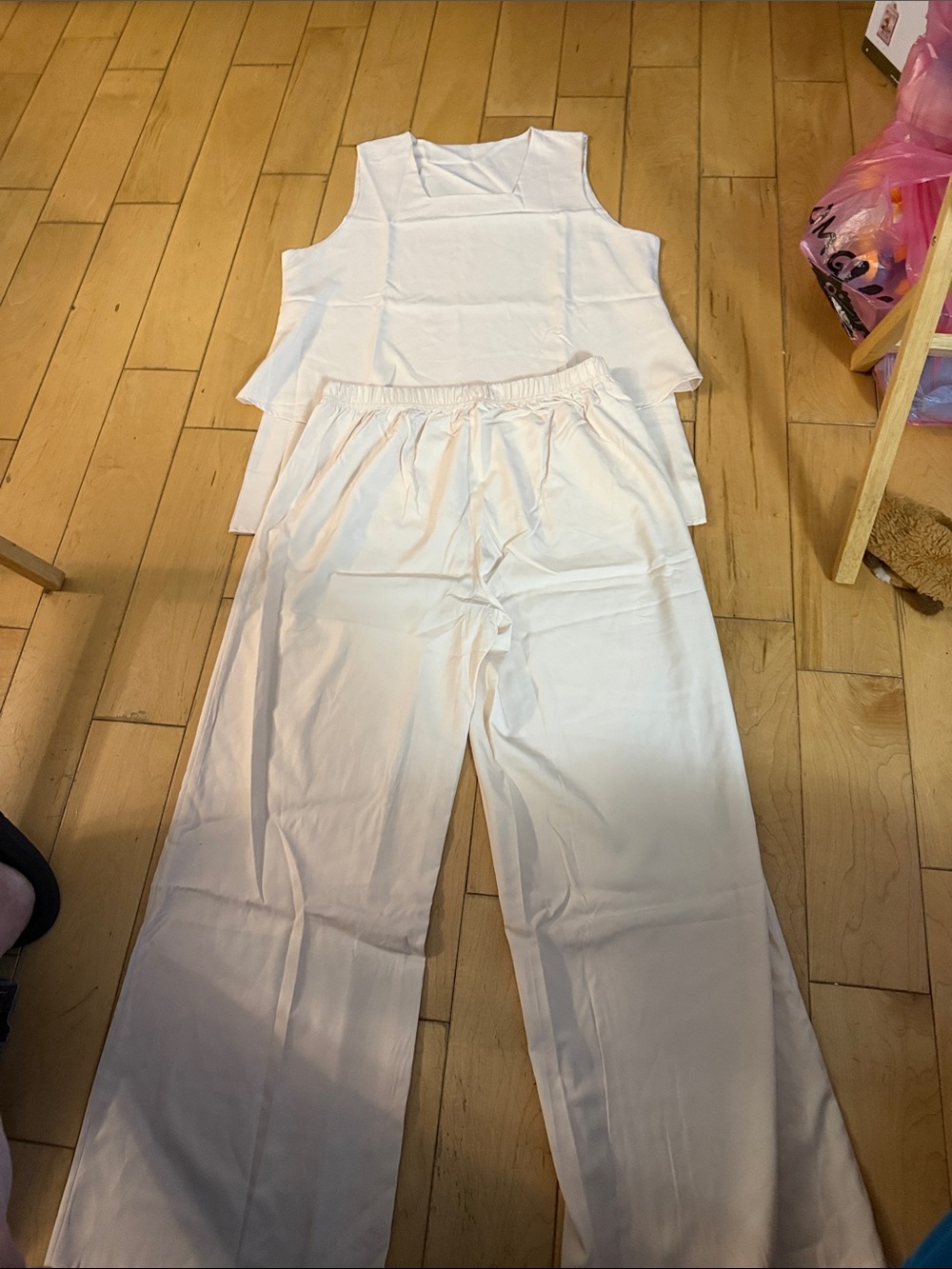 White Women's Two-Piece Lounge Set - Tank Top & Wide Leg Pants